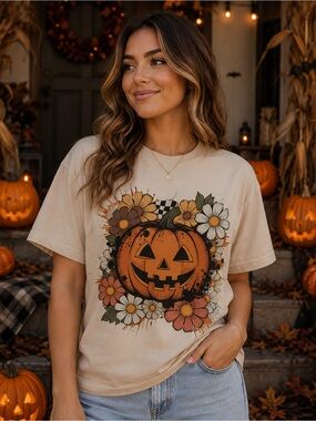 Women’s Cream Halloween Pumpkin Graphic Tee